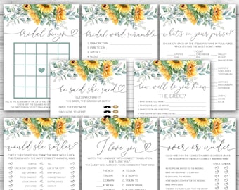 Sunflower Bridal Shower Game Bundle Watercolor Sunflower Bridal Shower Game Package 8 Printable Boho Sunflowers Bridal Shower Game Pack 0173