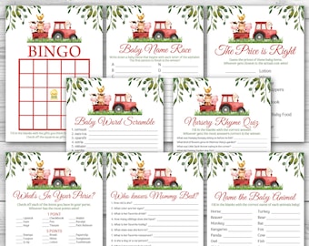 Farm Animal Baby Shower Games, Red Tractor Theme (Printable)