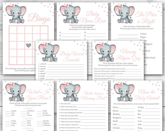 Pink Elephant Baby Shower Game Package 8 Printable Elephant Baby Shower Games Party Pack Girl Elephant Baby Shower Games Bundle 0166