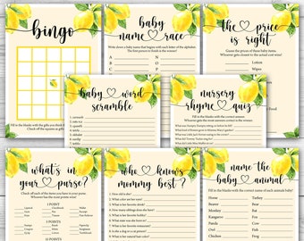 A Little Lemon is on the Way Baby Shower Game Bundle Lemon Baby Shower Game Package 8 Printable Lemon Baby Shower Games Pack 0121