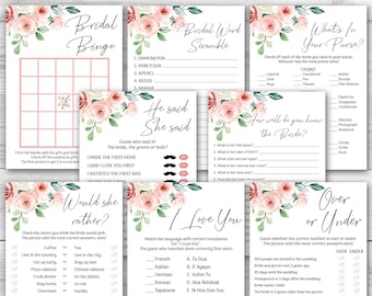 Blush Floral Bridal Shower Game Bundle Pink Floral Bridal Shower Game Package 8 Printable Pink Flowers Bridal Shower Games Pack 0127