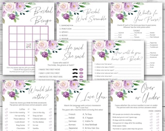Purple Floral Bridal Shower Game Bundle Lavender Floral Bridal Shower Game Package 8 Printable Lilac Flowers Bridal Shower Games Pack 0128