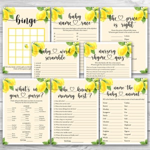 A Little Lemon is on the Way Baby Shower Game Bundle Lemon Baby Shower Game Package 8 Printable Lemon Baby Shower Games Pack 0121