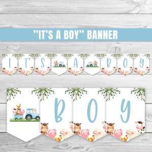 It's a Boy Banner Farm Animals Baby Shower Banner Blue Tractor Baby Shower Decoration Farm Animal Garland Blue Tractor Shower Banner 0226