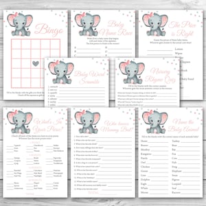 Pink Elephant Baby Shower Game Package 8 Printable Elephant Baby Shower Games Party Pack Girl Elephant Baby Shower Games Bundle 0166