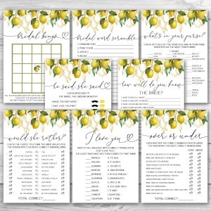 Lemon Bridal Shower Games Bundle Citrus Bridal Shower Game Package 8 Printable Lemon Bridal Shower Games Pack Lemon Wedding Shower Game 0199