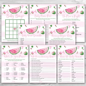 Pink Watermelon Baby Shower Game Package 8 Printable Watermelon Baby Shower Games Party Pack Girl Watermelon Baby Shower Games Bundle 0118