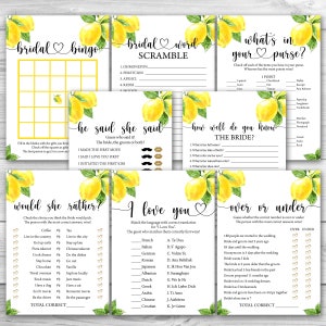Lemon Bridal Shower Games Bundle Citrus Bridal Shower Game Package 8 Printable Lemon Bridal Shower Games Pack Lemon Wedding Shower Game 0121