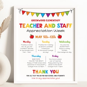 Editable Teacher Appreciation Week Itinerary Poster Teachers Staff Appreciation Week Event Flyer Teacher Week Instant Download 0246