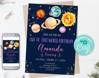 Editable Space Birthday Invitation Out Of This World Birthday Invitation Galaxy Moon Planets Birthday Invitation Outer Space Party 0142