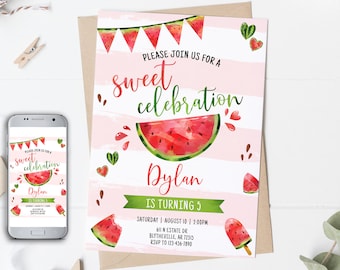 Editable Watermelon Invitation Any Age Red Watermelon Party  Invitation Summer Party Invitation Red Watermelon Birthday Party 0118