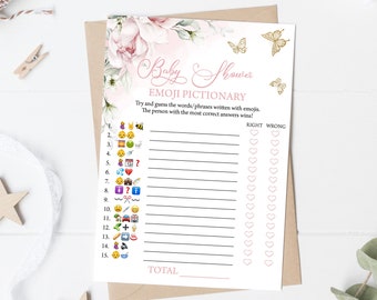 Butterfly Emoji Pictionary Baby Shower Game Pink Floral Butterfly Baby Shower Game Blush Gold Butterfly Emoji Baby Shower Game 0162