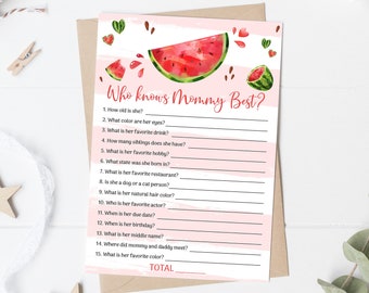 Red Watermelon Who Knows Mommy Best Baby Shower Game Gender Neutral Watermelon Who Knows Mommy Best Game Melon Baby Shower Game 0118