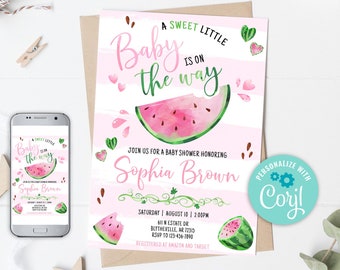 Editable Watermelon Baby Shower Invitation, A Sweet Little Baby Is On The Way Pink Watermelon Baby Shower Invite, Watermelon Invitation 0118