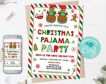 Christmas Pajama Party Invitation, Holiday Pajama Party Invite, Christmas Plaid Pajama Party, Christmas Slumber Party Invitation 0136