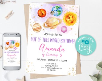 Editable Space Birthday Invitation Out Of This World Birthday Invitation Galaxy Moon Planets Birthday Invitation Outer Space Party 0142