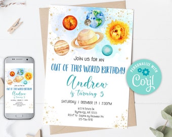 Editable Space Birthday Invitation Out Of This World Birthday Invitation Galaxy Moon Planets Birthday Invitation Outer Space Party 0142