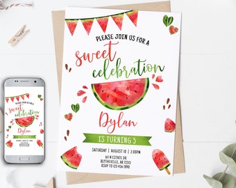 Editable Watermelon Invitation Any Age Red Watermelon Party  Invitation Summer Party Invitation Red Watermelon Birthday Party 0118