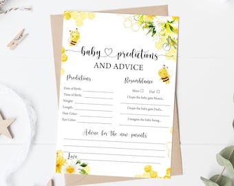 Bee Baby Shower Game | Predictions & Advice Card (Editable Template)