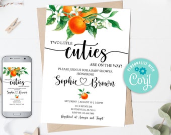Due piccoli carini sono in arrivo Invito baby shower Gemelli modificabili Invito baby shower arancione Orange Gender Neutral Baby Shower 0147