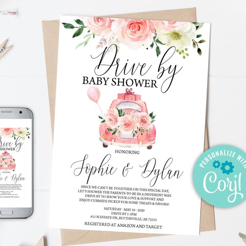 Editable Drive by Baby Shower Favor Tags Pink Floral Drive Etsy