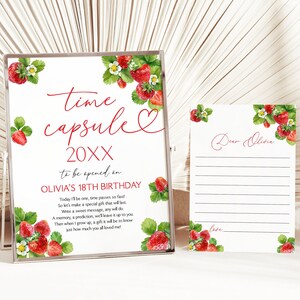 Editable Strawberry Birthday Time Capsule Berry Sweet Time Capsule Sign Strawberry Time Capsule Strawberry Birthday Party Decorations 0172
