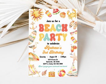 Beach Birthday Party Invitation, Editable Summer Theme (Digital Download)
