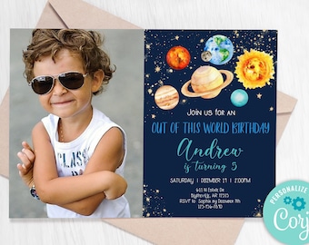 Editable Space Birthday Invitation Out Of This World Birthday Invitation Galaxy Moon Planets Birthday Invitation Outer Space Party 0142