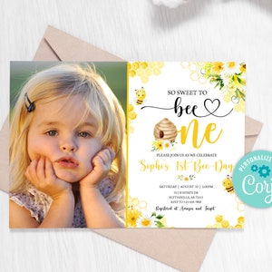 Editable Bee Birthday Invitation Bumble Bee Birthday Party First Bee ...