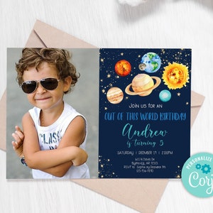 Editable Space Birthday Invitation Out Of This World Birthday Invitation Galaxy Moon Planets Birthday Invitation Outer Space Party 0142