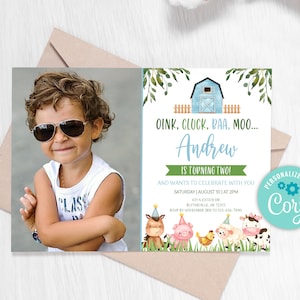 Editable Farm Birthday Invitation Blue Farm Animals Birthday Invitation Boy Barnyard Birthday Farm Invitations 0106