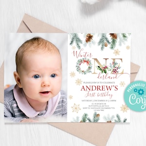 Editable Winter Onederland Birthday Invitation, Christmas Birthday Invitation, Winter Wonderland Birthday Invitation, Winter Birthday 0132