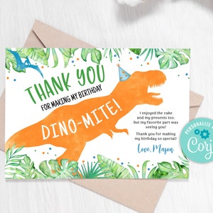 BEWERKBARE aquarel dinosaurus dank u kaart, dinosaurus verjaardag dank u kaart, Safari dank u, Dino dank u kaart, T-Rex dank u 0109