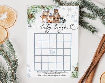 Winter Woodland Animals Baby Bingo Baby Shower Game Snowflake Winter Woodland Baby Shower Game Winter Forest Animal Baby Shower Bingo 0190