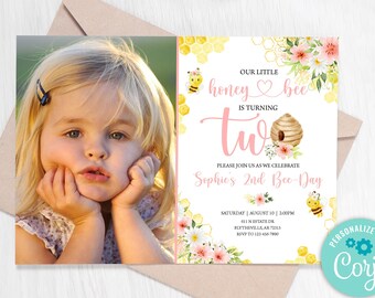 Editable Bee Birthday Invitation, 2nd Birthday (Digital Download)