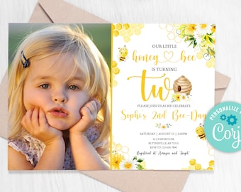 Editable 2nd Bee Birthday Invitation Bumble Bee Birthday Party 2nd Bee Day Honey Bee Birthday Invite Bee Invitation Sweet to Bee Two 0148