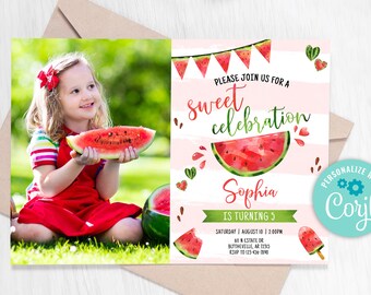 Editable Watermelon Invitation Any Age Red Watermelon Party  Invitation Summer Party Invitation Red Watermelon Birthday Party 0118