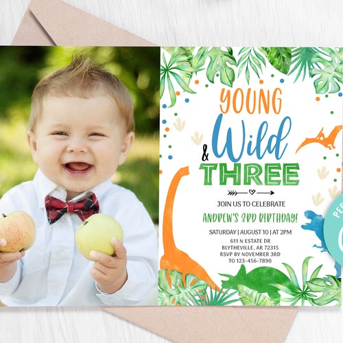 EDITABLE Threerex Dinosaur Birthday Invitation Boy Dino Trex Etsy