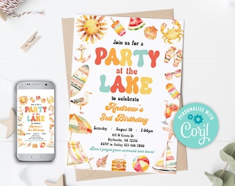 Party At The Lake Birthday Invitation, Summer Splash (Editable)
