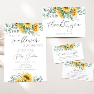 Editable Sunflower Baby Shower Invitation Set Rustic Sunflower Baby Shower Invitation Pack Boho Sunflower Baby Shower Package 0173