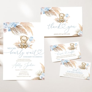 MODIFIABLE Pampas Grass Boy Bear Baby Shower Package Boho Bear Baby Shower Set Girl Bear We Can Bearly Wait Baby Shower Invitation Pack 0197