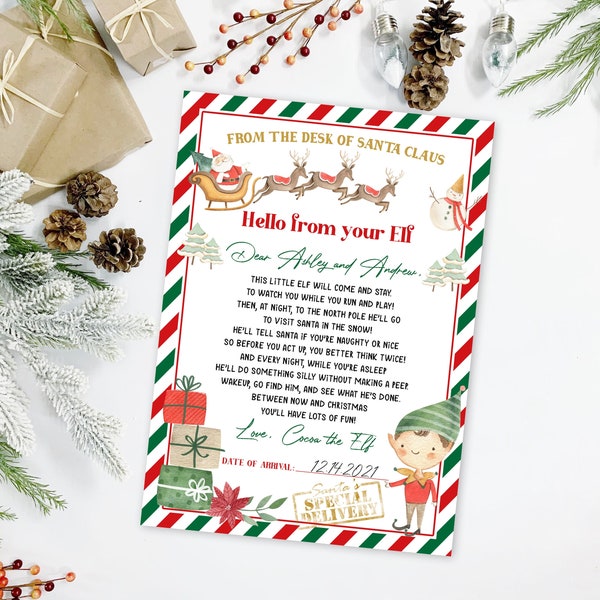 EDITABLE Elf Welcome Letter Boy Elf Letter First Time Elf Arrival Letter Hello Elf Letter Template Christmas Printable 0139