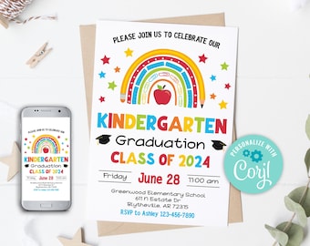 Kindergarten Graduation Invitation Editable Graduation Ceremony Invite Kindergarten Class Graduation Announcement School Grad Template 0206