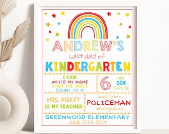 Editable Last Day of Kindergarten Sign Rainbow Last Day of School Sign Kindergarten Photo Prop End of School Year Instant Download 0141