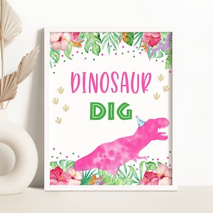 Dinosaur Dig Sign Prehistoric Party Sign Dino Dig Sign Pink Dinosaur Favor Table Jungle Dino Party Sign T-Rex Party Sign 0237