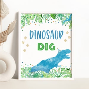 Dinosaur Dig Sign Prehistoric Party Sign Dino Dig Sign Blue Dinosaur Favor Table Jungle Dino Party Sign T-Rex Party Sign 0236