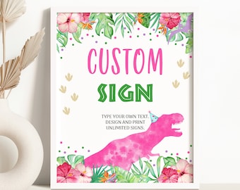 EDITABLE Dinosaur Birthday Table Sign T-Rex Custom Table Sign Pink Dinosaur Birthday Party Sign Template T-Rex Birthday Decorations 0237