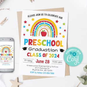 Preschool Graduation Invitation Editable Graduation Ceremony Invitation Preschool Class Graduation Announcement School Grad Template 0206 image 3