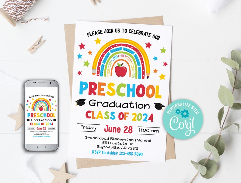 Preschool Graduation Invitation Editable Graduation Ceremony Invitation Preschool Class Graduation Announcement School Grad Template 0206 image 3