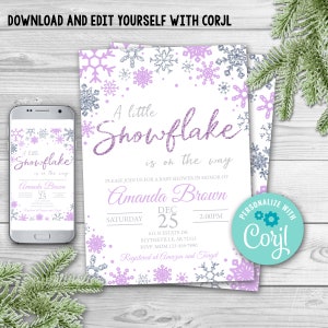 Editable Snowflake Baby Shower Invitation, A little snowflake is on the way Invitation, Winter wonderland Baby Shower, Girl Baby Shower 0103